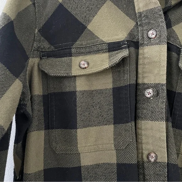 Duluth Trading Folklore Flannel Duster Shirt Jacket PLAID Green Black - Picture 5 of 10